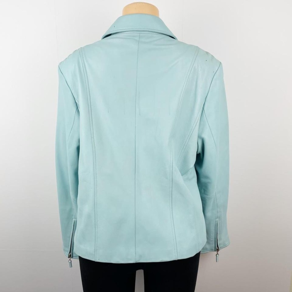 Vintage 90s Pastel Light Blue Leather‎ Blazer Jacket - Picture 2 of 8